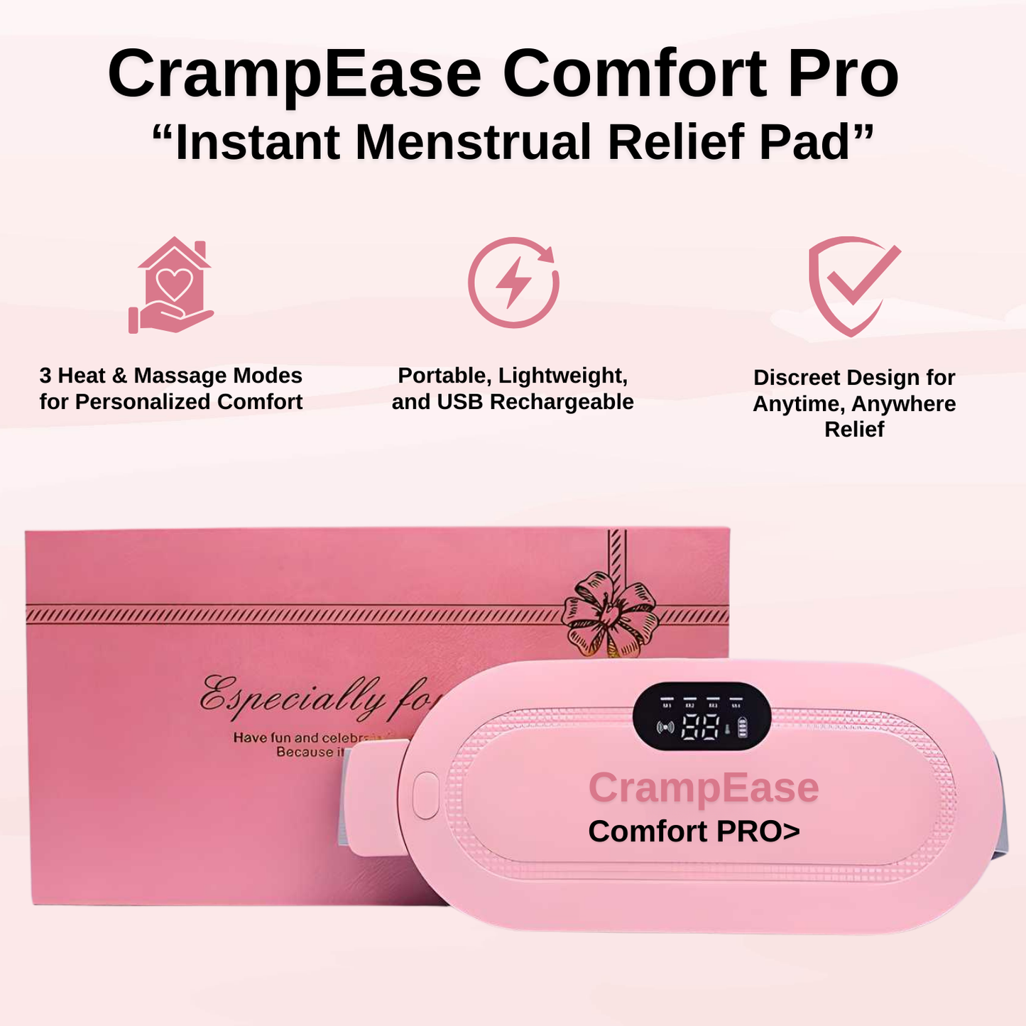 CrampEase Comfort Pro - Portable Cordless Menstrual Heating Pad