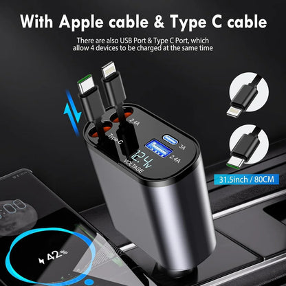 FlexiCharge™ - 4-in-1 Retractable Car Charger