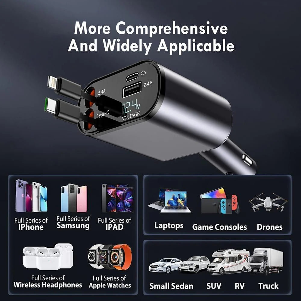 FlexiCharge™ - 4-in-1 Retractable Car Charger